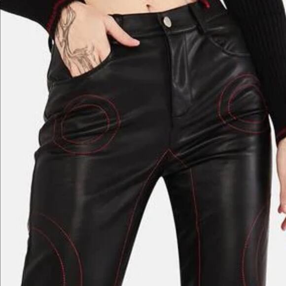 Dolls Kill - The Kript Kalki Vegan Leather Pants with Circular Top Stitching - Picture 10 of 11